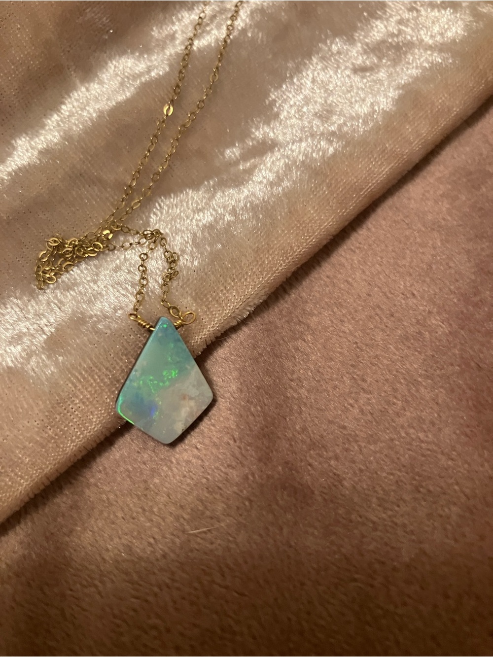 Gold Chain Necklace with Blue-Green Opal Pendant